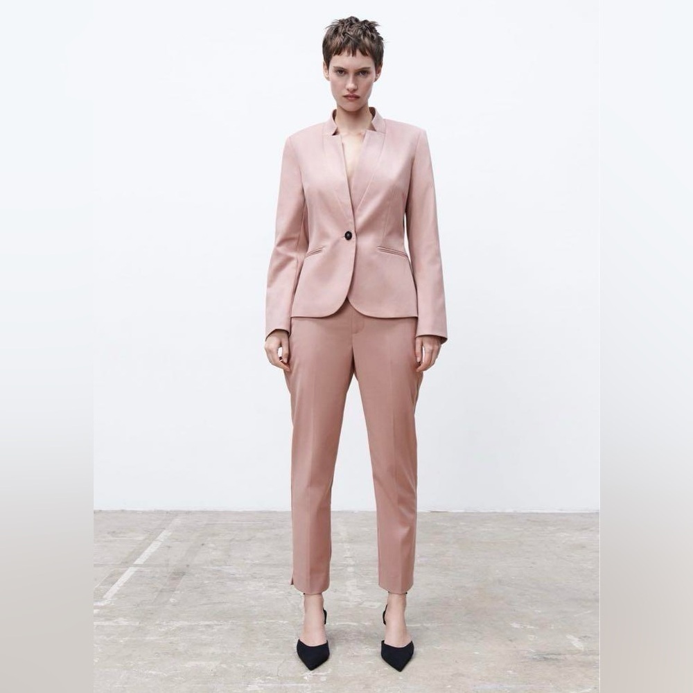 NWT Zara Heathered Tailored Blazer and Pant Set in Dusty Pink 2/4